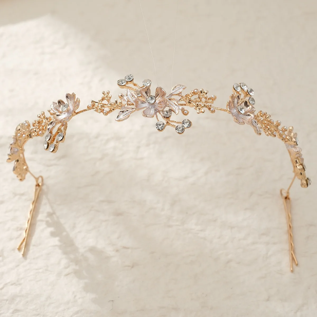 

Rhinestone Floral Hairband Bridal Tiaras Headdress Handcrafted Wedding Hair Accessories Luxury Alloy Headband Marriage Crowns