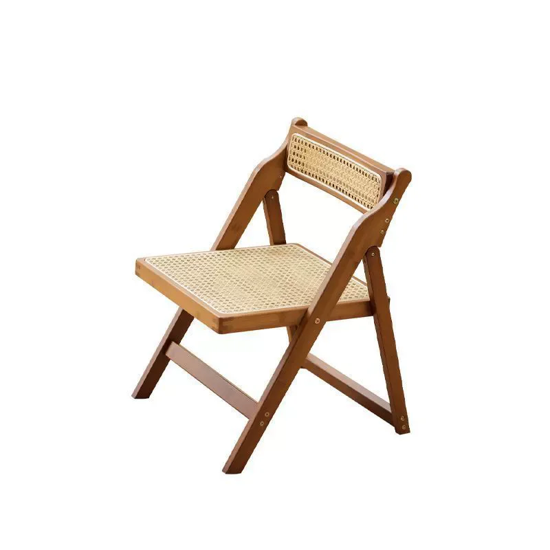 

Bamboo Foldable Chair with Backrest Rattan Seat Dining Chair Portable Outdoor Stool Bench Living Room Furniture