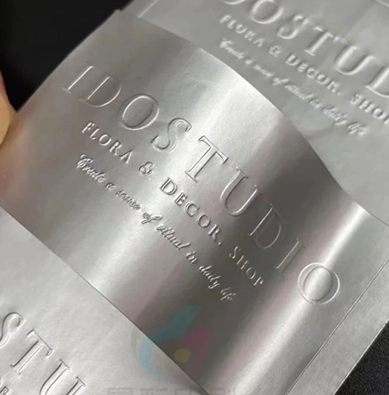 Customized matte silver convex sticker, concave logo, trademark printing, coffee handmade decorative label