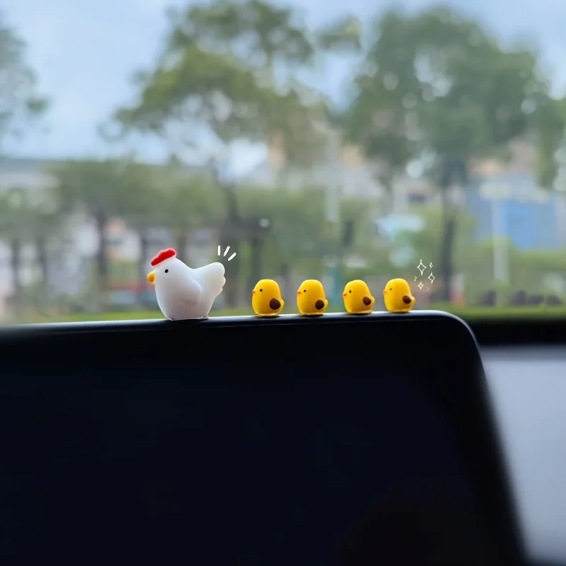5-Piece Cartoon Chicken Car Accessory Set description 1