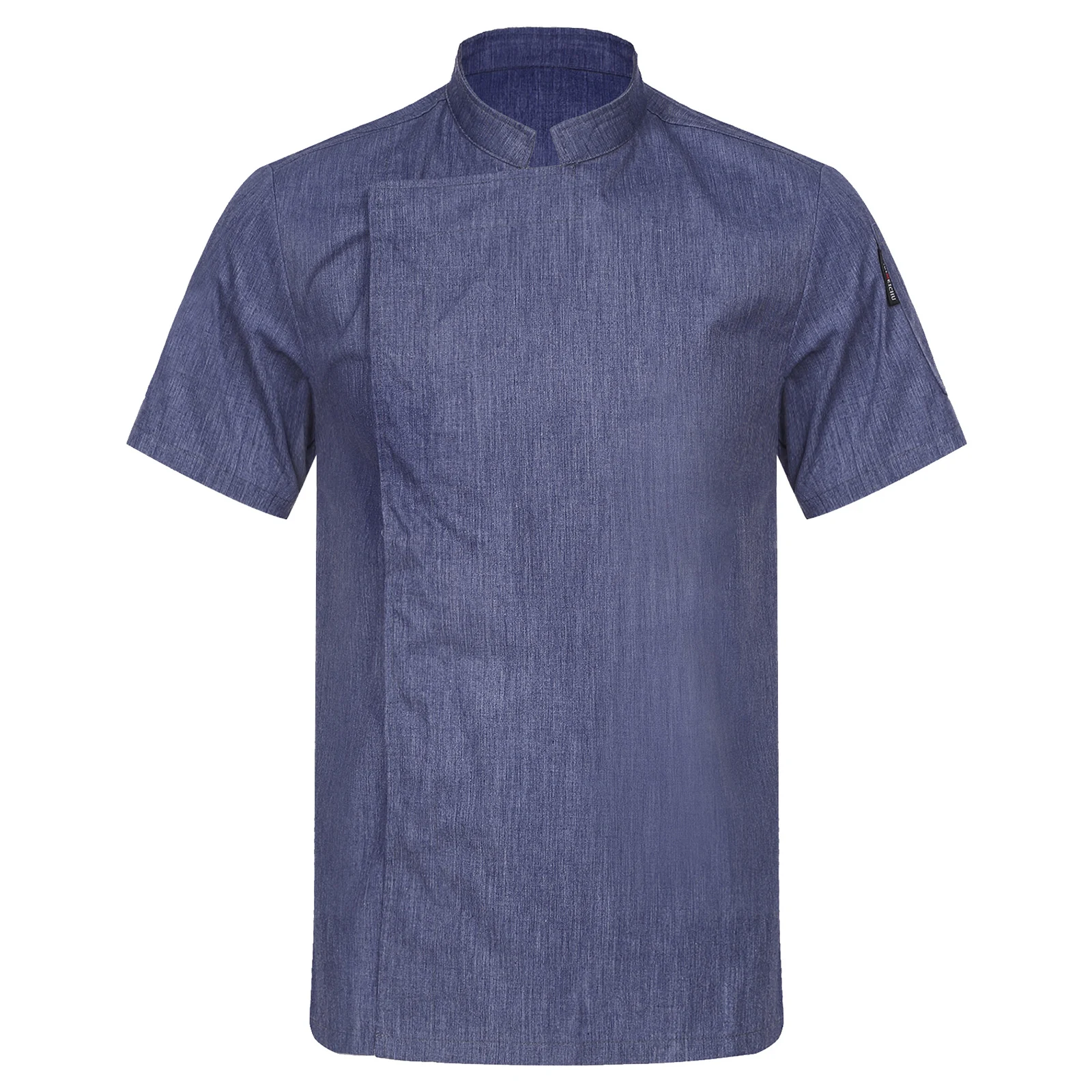 Cappotto da cuoco da uomo a maniche corte con colletto alla coreana da donna, uniforme da cucina da lavoro per bar, panetteria, ristorante occidentale, hotel, abbigliamento da lavoro