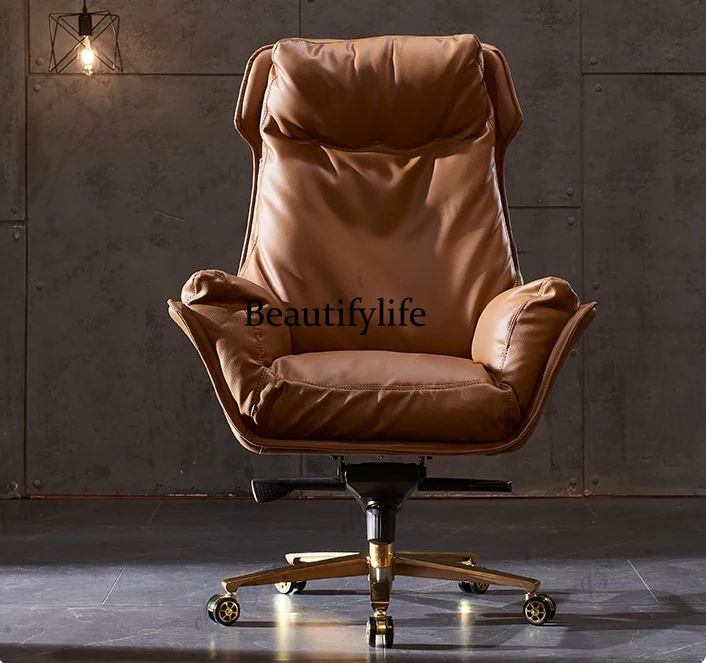 Boss chair leather home computer   reclining office president swivel chair light luxury comfortable cowhide chair