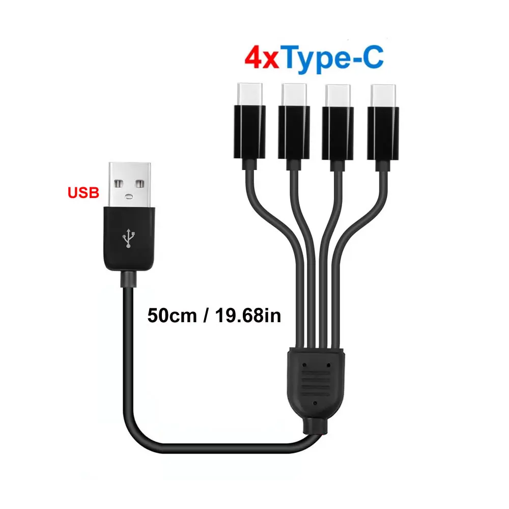Kort snoer 5V USB A C naar Type C Meerdere oplaadkabel 4-in-1 Micro USB-splitteradapterkabel 4-poorts USB C PD-splitterkabel
