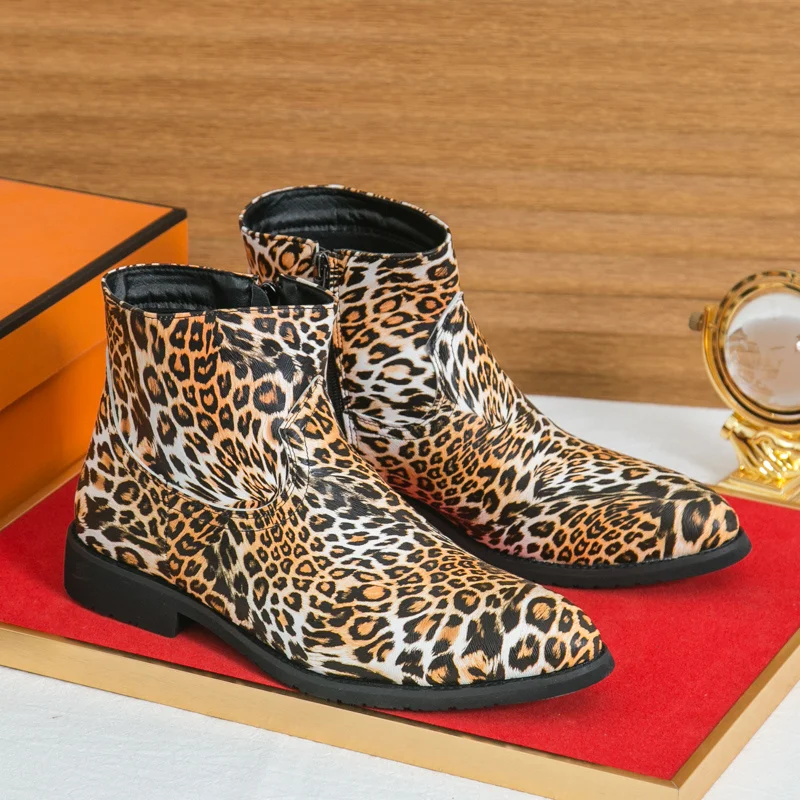 

Роскошные мужские ботинки челси с леопардовым принтом, модные деловые кожаные мужские ботинки, дизайнерские мужские модельные туфли с высоким берцем, botines para hombre
