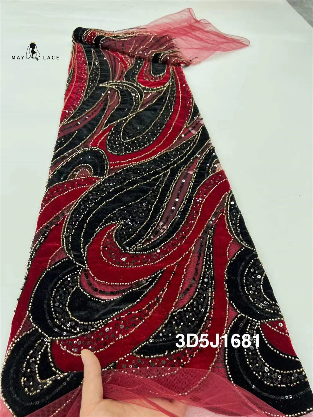 

African Velvet Beaded Lace Fabric 2025 High Quality Nigeria Lace French Sequins Lace Fabric For Party Wedding Dress Sewing Cloth