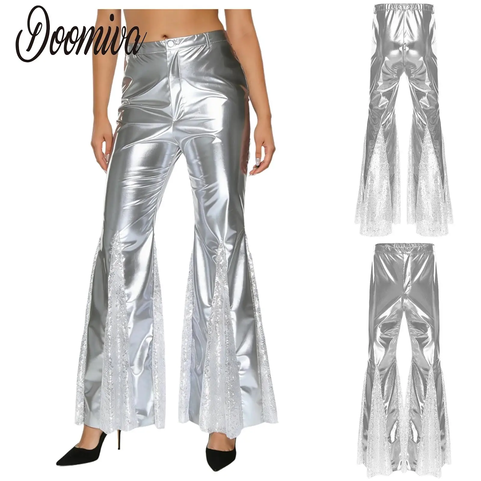 

Женские расклешенные брюки в стиле металлик 70-х годов для дискотеки, джазовые танцы, хиппи, винтажный костюм для выступлений, карнавальный костюм с блестящими пайетками, брюки-клеш