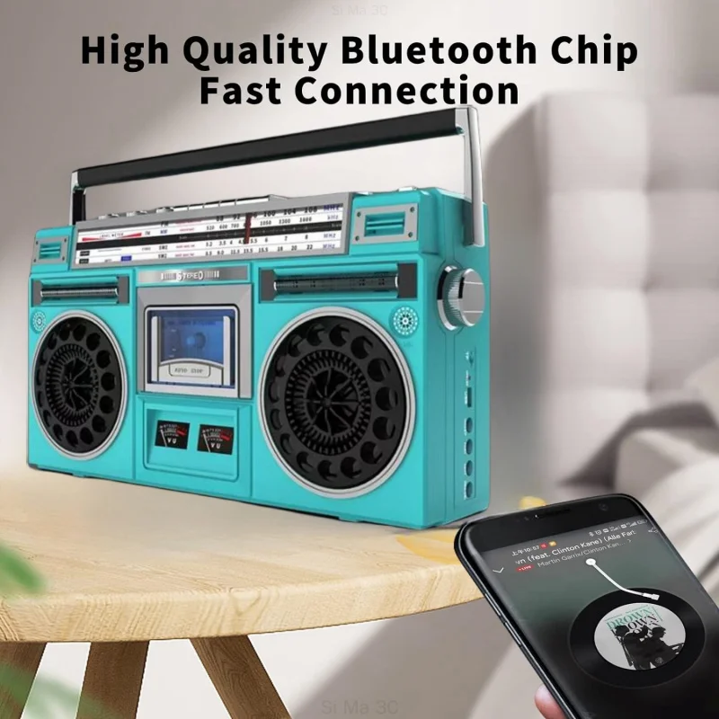 Classic Retro Cassette Radio Dual Channel Stereo Bluetooth Speaker FM/AM/SW Multi-band Recorder Outdoor Card Radio Music Player