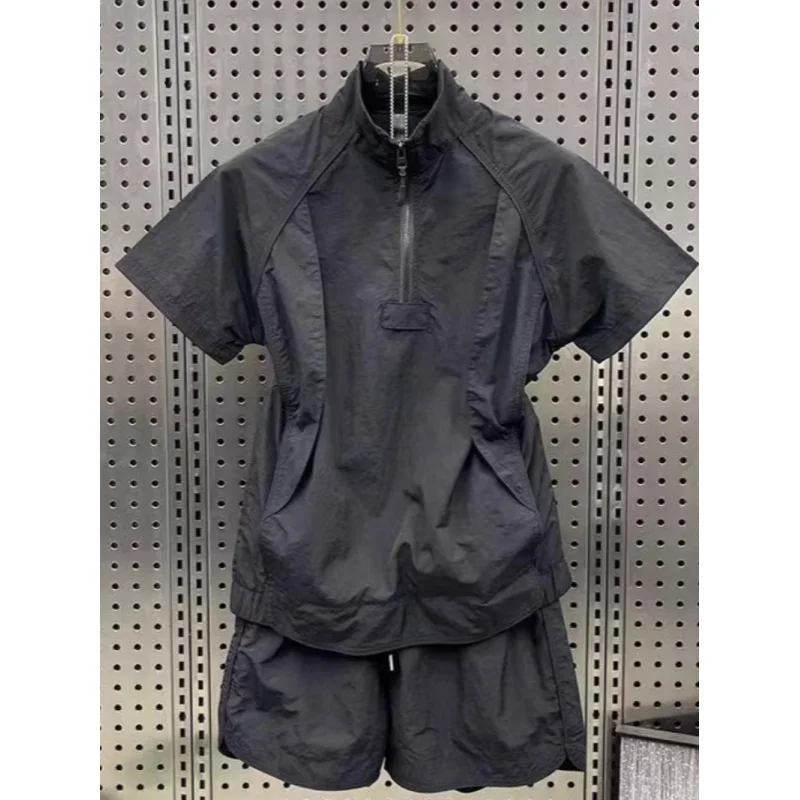 

2026 Spring Summer Men's Outdoor Casual Fashion Black Sports 2 Piece Set Trendy Slim Loose Full Set