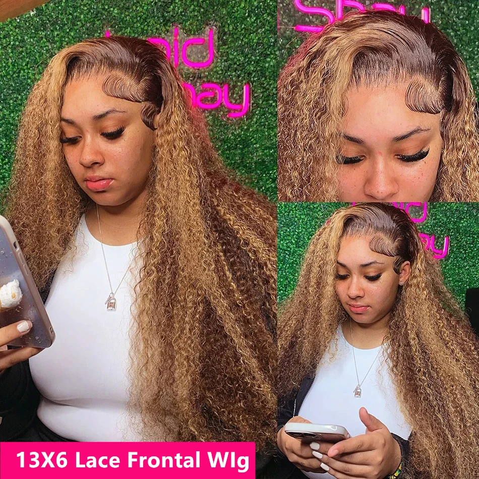 Wig Rambut Manusia Keriting Warna P4/27 Highlight, Wig Lace Front HD 13X6, Wig Lace Frontal Deep Water Wave, Densitas 200 Untuk Wanita Kulit Hitam
