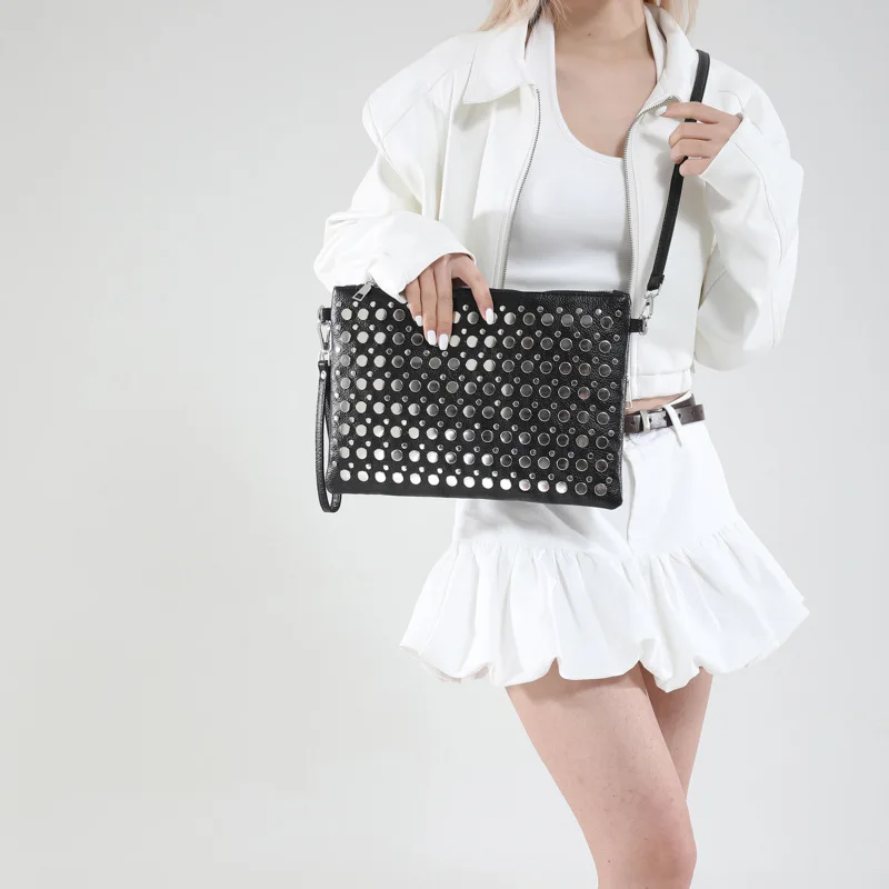 

Fashion Studded Handbag 2025 - Glam Rhinestone Shoulder Purse, Versatile Women's Crossbody Bag with Edgy Nailhead Details