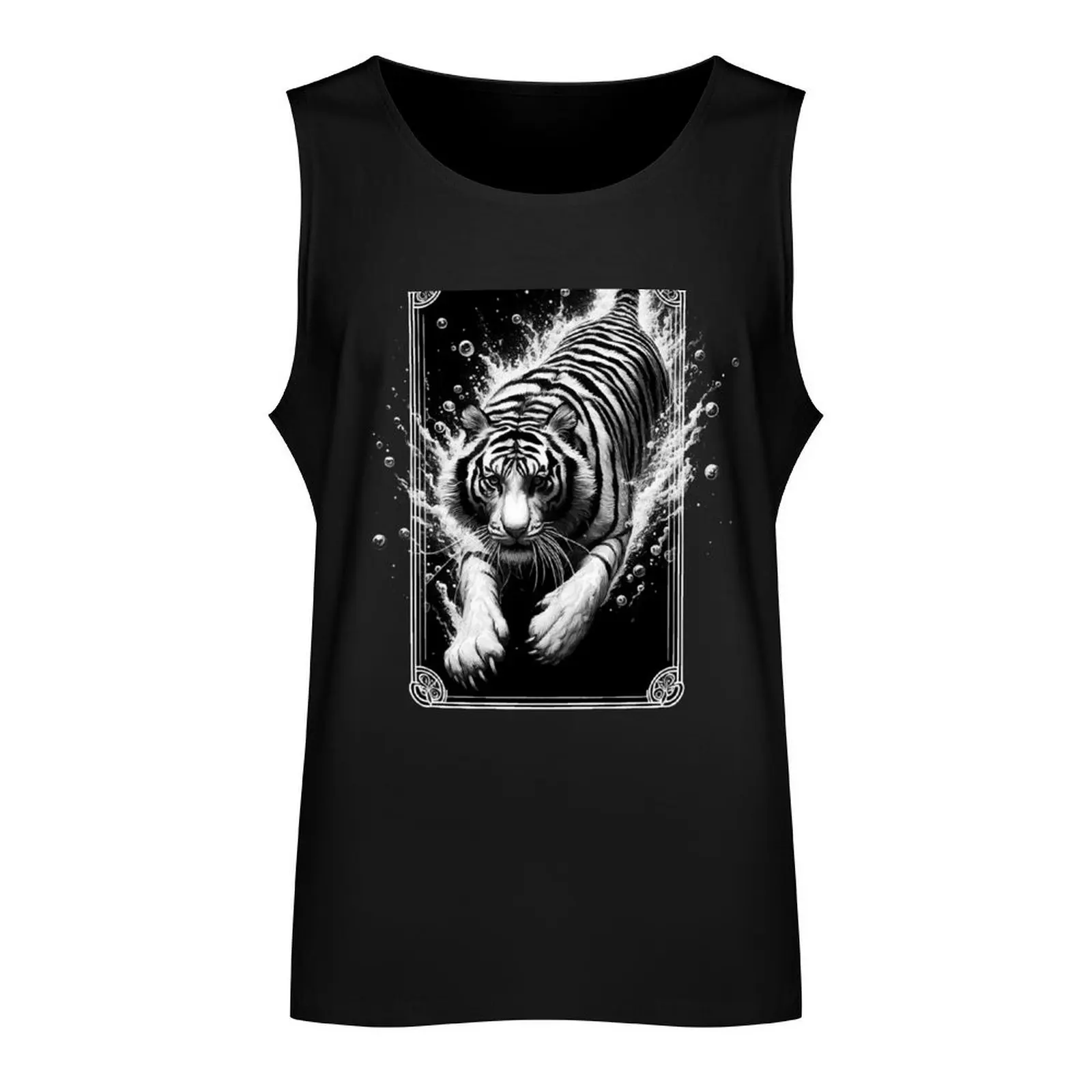 Black And White Monochromatic Tiger Underwater Tank Top t shirt gym Gym clothes muscle t-shirt vest men