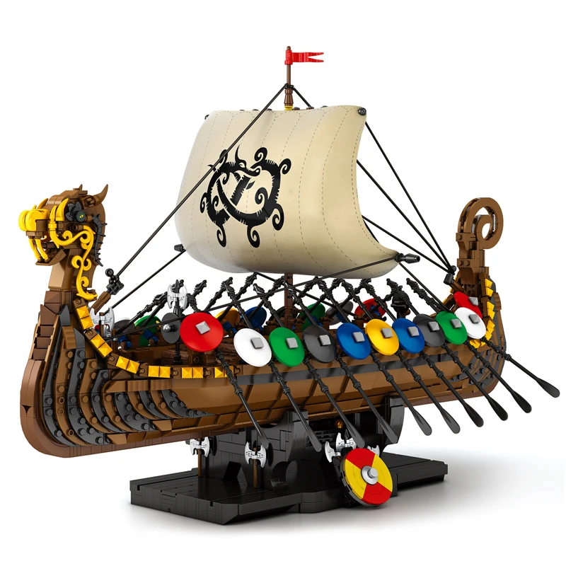 IN STOCK MOC Idea Retro Viking Warship Building Blocks Model Ship Bricks Assembling Toys for Children Birthday Gift Set