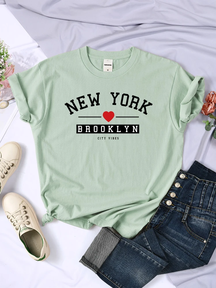 New York Brooklyn City Vibes Printed Womens T-Shirt American Style Vintage Tee Clothes Hip Hop All-math Tops Female Short Sleeve