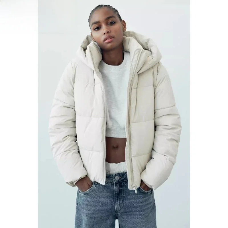 

Thiened Warm Hooded Jaet New Arrival Autumn Winter Women's Cotton Outerwear Casual Sli Zipper Closure ort Length