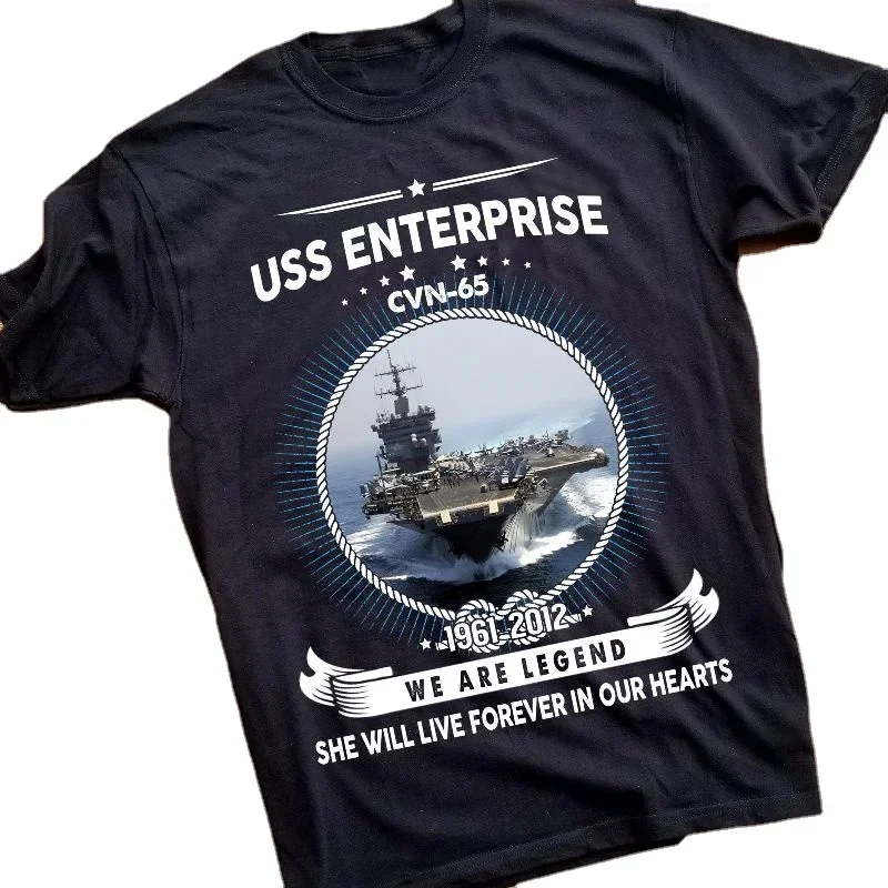 Summer Cotton Short Sleeve O-Neck Mens T Shirt New S-5XL USS Enterprise CVN 65 Nuclear-powered Aircraft Carrier Printed T-Shirt