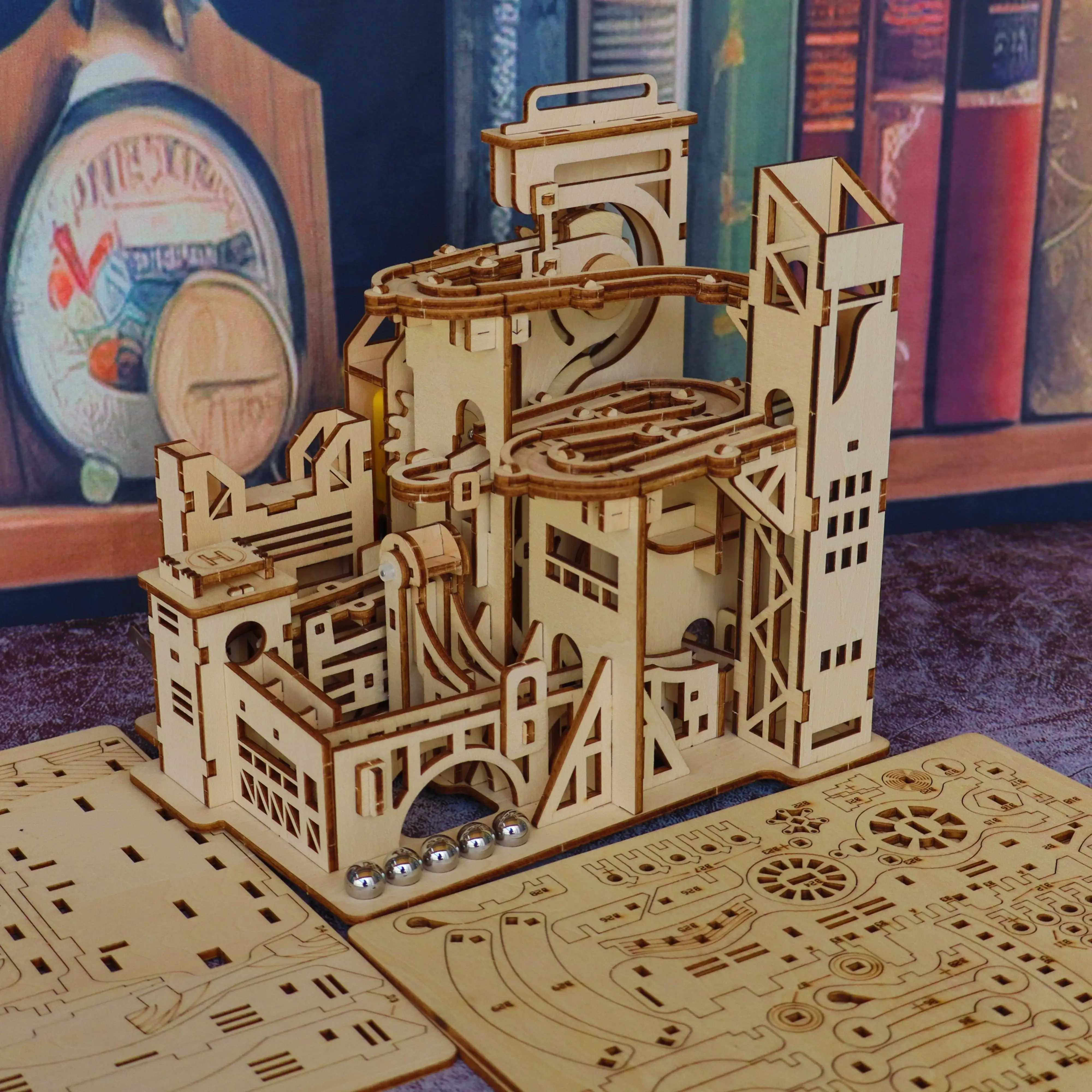 

3D Wooden Puzzle Mechanical Track, Creative Mechanical Assembly Toy, Simulation Transmission Structure Model, Parent-Child Inter