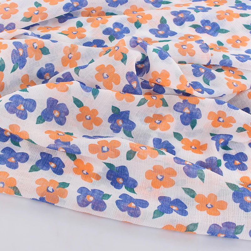 Tissu froissé imprimé à bulles, motif Floral français pour la couture d'une robe chemisier à manches courtes pour bébé au mètre