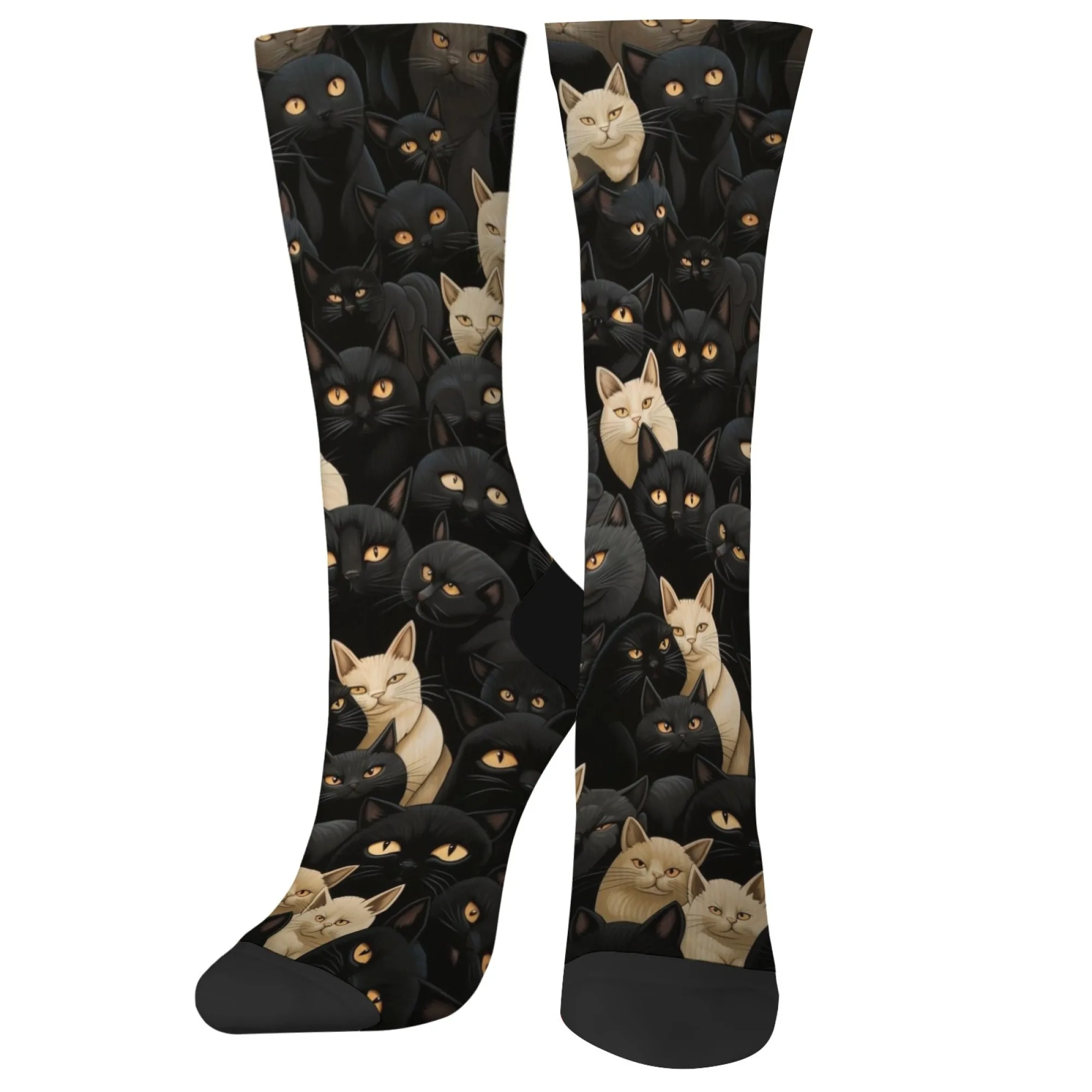 Halloween Gothic Dark-Style Cat Group Portrait Mid-Calf Socks Literary Fantasy Print Unisex Crazy Night Party Daily Socks