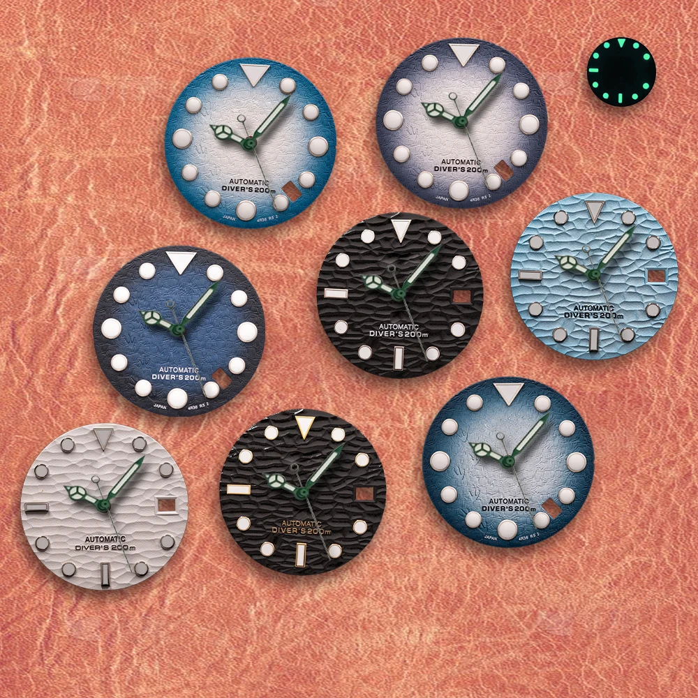 Cadran à motif texturé 3D avec logo S de 28,5 mm, adapté aux mouvements NH35 NH36, accessoires de modification de montre lumineux verts