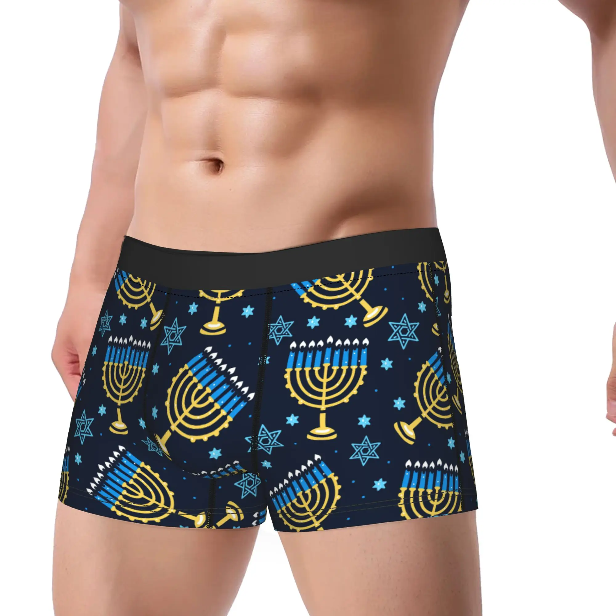 Happy Hanukkah Pattern Menorah Traditional Candles Men Underwear  Boxer Briefs Shorts Panties Printed Underpants for Homme S-XXL