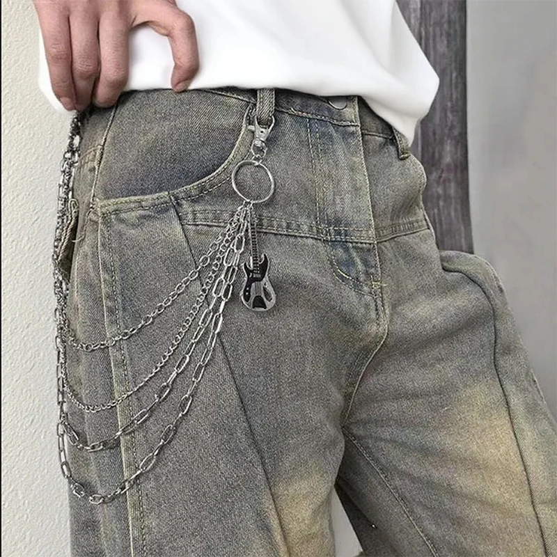 الهيب هوب الخصر المفاتيح متعدد الطبقات المعادن الغيتار قلادة بانت سلسلة الجينز سلسلة المرأة العصرية مجوهرات اكسسوارات هدايا
