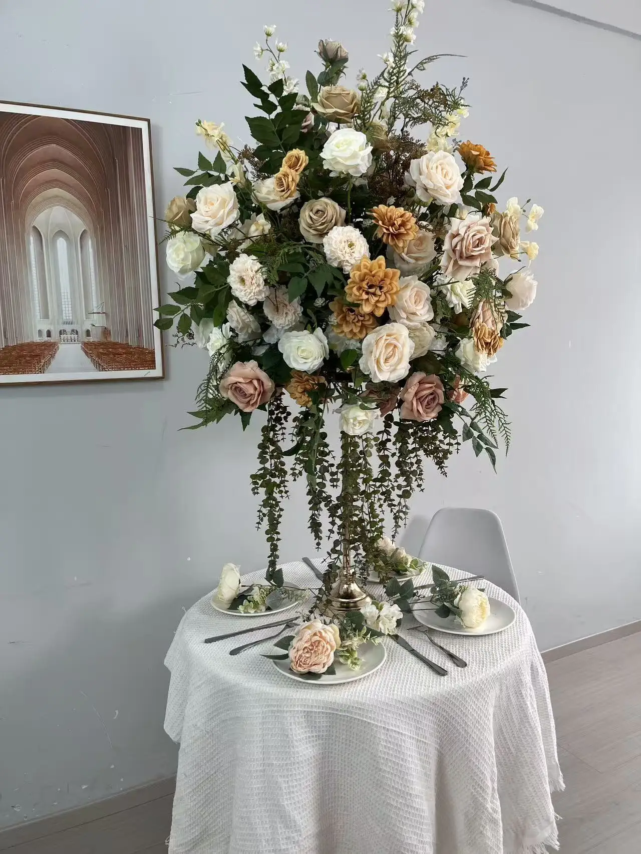 Champagner-Seiden-Kunstblumenkugel Großhandel Hochzeits-Wegleit-Pomander-Kugel für Hochzeitssaal, Bühne, T-Tisch und Eventdekoration – Detail 3