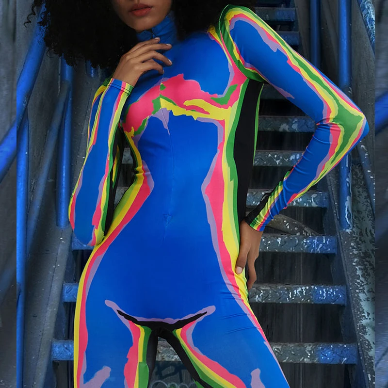 VIP FASHION Blue Thermal Image Bodysuit Women Sexy Zentai Suit Front Zipper Party Jumpsuit Burnning Man Festival Catsuit Gifts