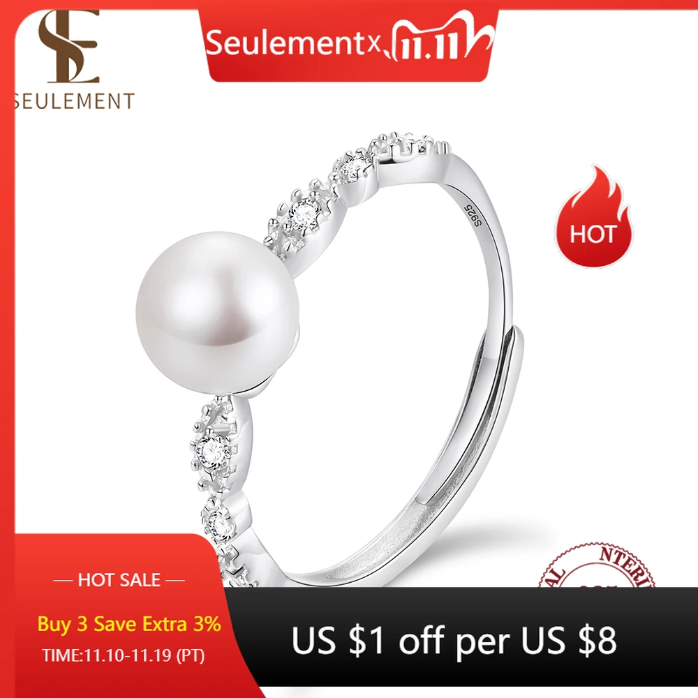 

Seulement из стерлингового серебра 925, регулируемое кольцо с натуральным пресноводным жемчугом и акцентами из циркона, элегантные украшения для женщин, подарок