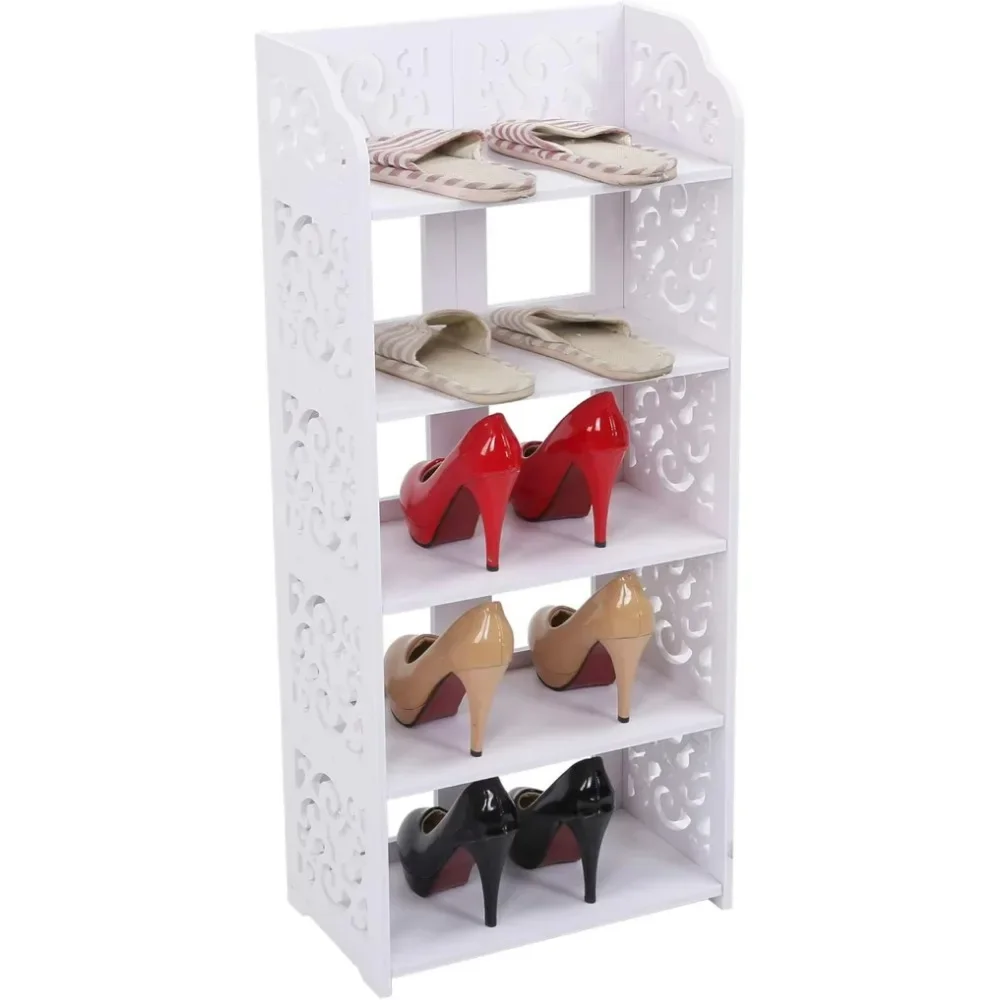 5Tiers Hollow Out Shoe Rack Stand Storage Organizer Shelf,Made of PVC Board, Suitable for Living room,Office,Hallway,No Screws