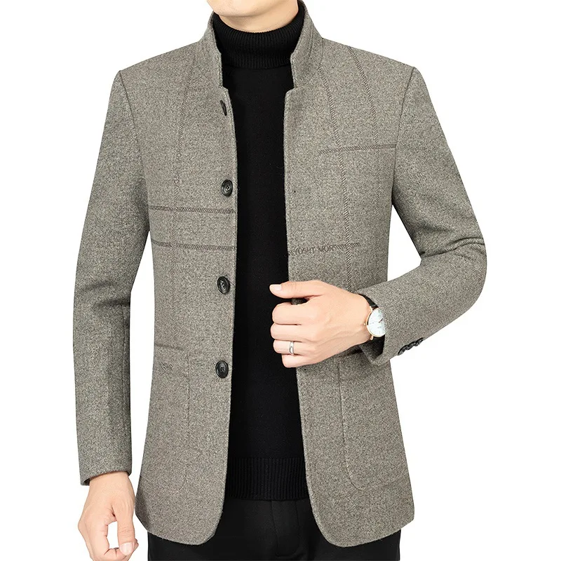 New Winter Men Fleece Woollen Blazers Jackets Cashmere Suits Coats Stand-up Collar Business Casual Trench Coats Jackets Size 4XL