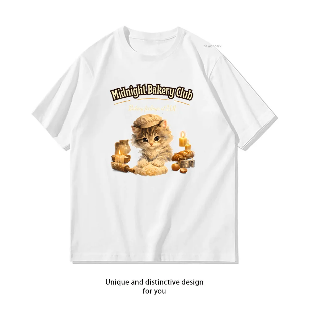 Midnight Bakery Club kawaii cat T-shirt woman man Casual cotton summer printed t shirts Adult streetwear camisetas