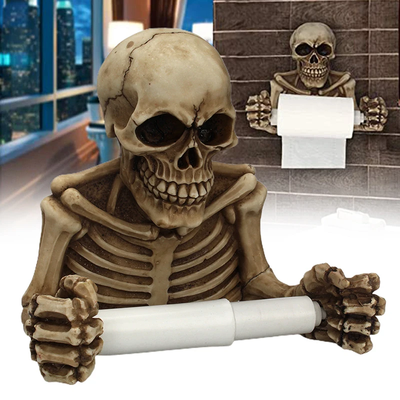 Skull Toilet Paper Holder Creative Wall Mounted Waterproof Rack Bathroom For Halloween Decoration