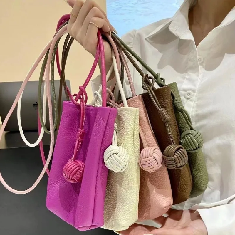 Mini Literary Leather Texture Iphone Messenger Bag Simple All-match Minority New Shoulder Bags Female Ball Bucket Moda Crossbody