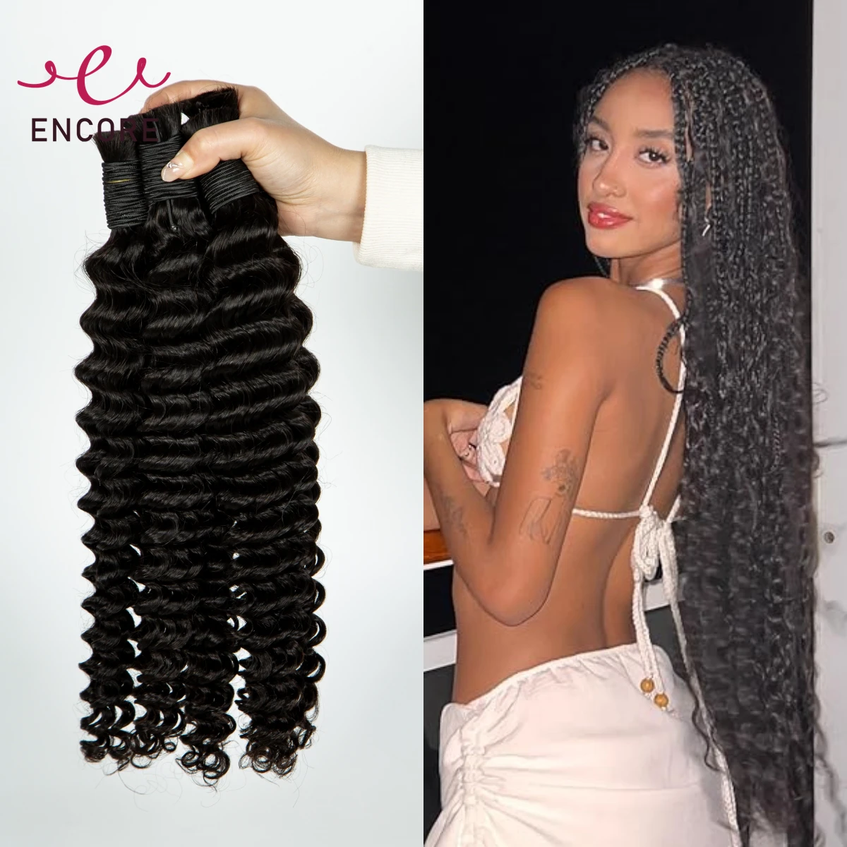 1 2 3 Bundles 100% Human Hair Bulk Natural 28 Inch Hair Bulk for Boho Braideds Extensions Deep Wave Curly Hair Bulk for Braiding