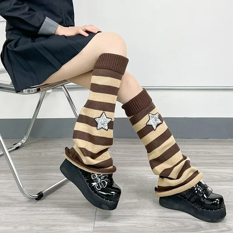 Leg Warmers Y2k Star Lolita Stripe Leg Warmers Japanese Women Gothic Long Socks Leggings Knee Knitted Cuffs Ankle Warmer