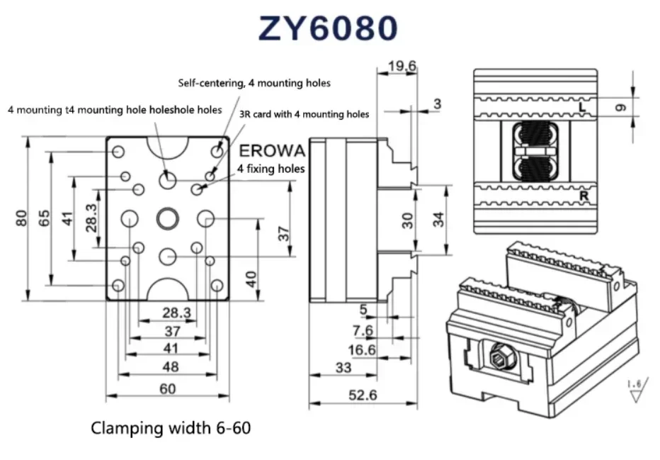 60-80  precision four-axis, five-axis, turntable fixture, self-centering CNC vice,Heightened jaws