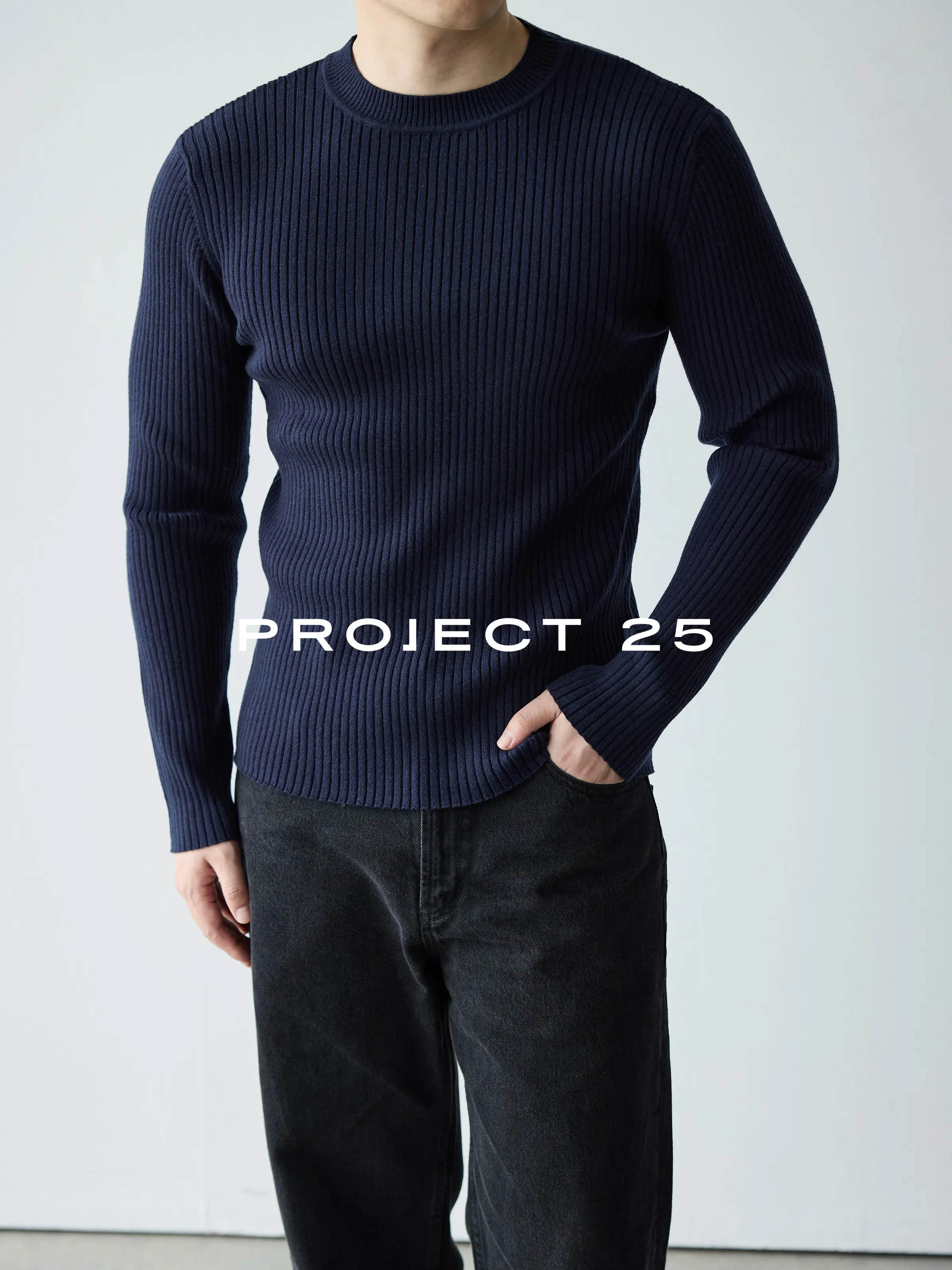 PROJECT 25 Men's Stretch Rib Knit Slim Fit Long Sleeve Base Layer – Soft Skin-Friendly Thermal Sweater for Winter