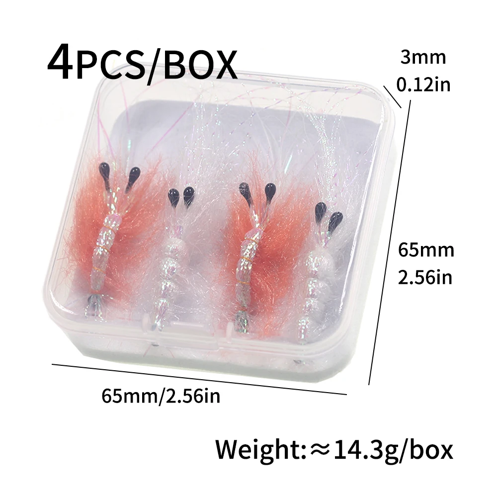 Lionriver 4PCS Back Flash Shrimp Fly #6 Orange #1 Pearl Artificial  Sinking Shrimp Lure Trout Bass Saltwater Sabiki Rigs Fishing
