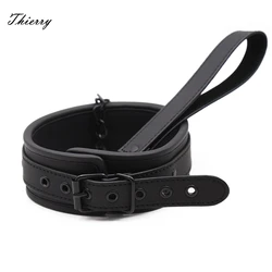 Thierry Sm Products Bondage Neck Collar with Metal Chain Leash BDSM Sex Toys Faux Leather Restraint Fetish Adult Sex Toys