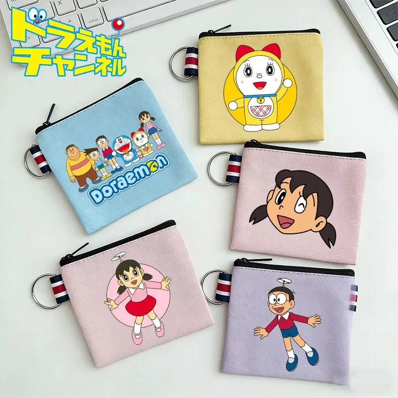 Doraemon Canvas Coin Purse Kawaii Print Portable Zipper Wallets Nobi Nobita Large Capacity Keys Bank Cards Women Men Storage Bag