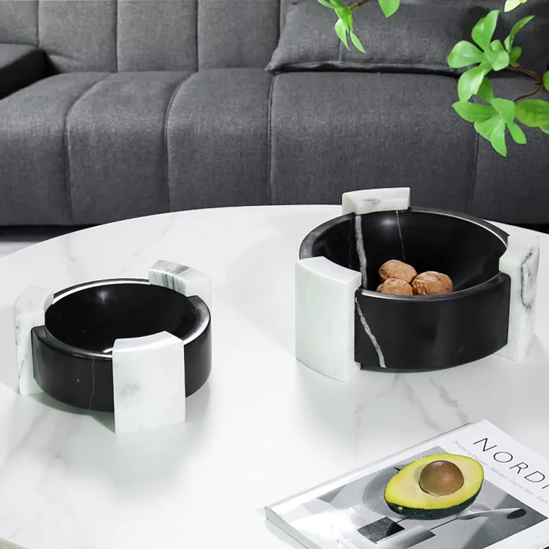 Modern simple high-end geometric marble, storage fruit plate, model room living room hotel restaurant ornament