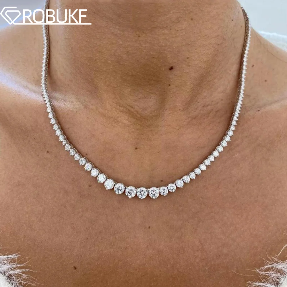 3 Prong Gradient Moissanite Tennis Necklace For Women 3/3.5/4/4.5mm Lab Grown Diamond S925 Silver Riviera Necklaces Jewelry Gift