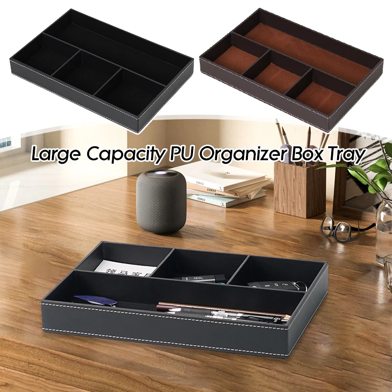 

Storage Tray With 4 Compartments Durable Faux Leather Nightstand Organizer Tabletop Tray For Keys Pocket Glasses Stationery