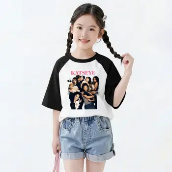 Kids Katseye Graphic Cotton T-Shirt 5 Youth Girl Pop Girl Group Katseye Print T Shirt Casual Vintage Singer Pattern Streetwear 100% Cotton Kids Katseye Tshirts 5
