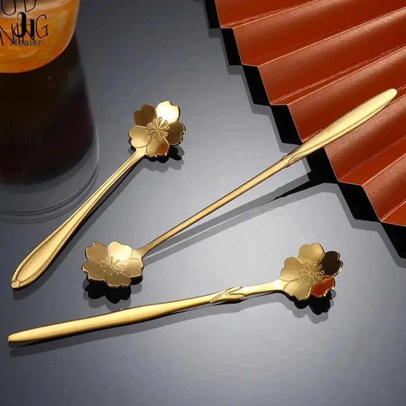 1 pz cucchiaio in acciaio inox ciliegia oro rosa argento cucchiaio da caffè regali di natale accessori da cucina decorazione da tavola