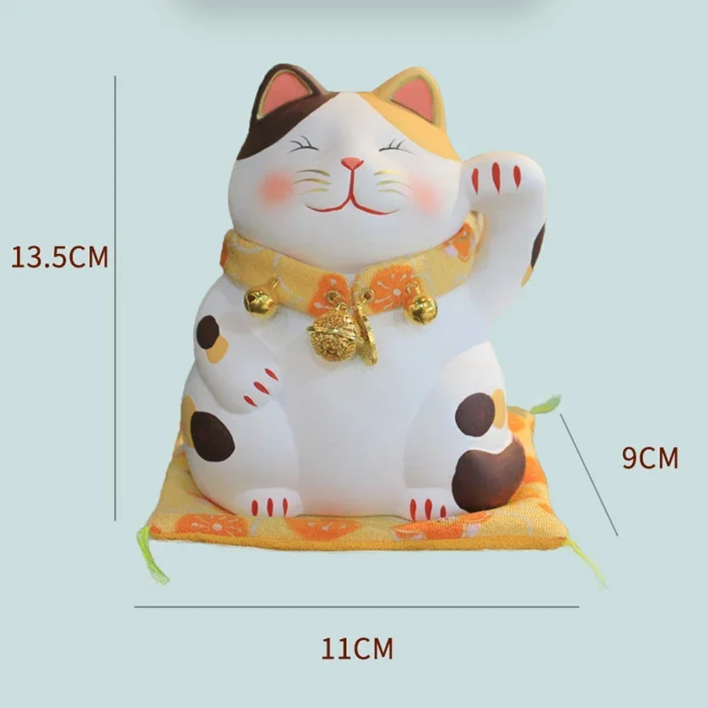 5.3 Inch Hand-painting Ceramic Lucky Cat Cartoon Fortune Kitten Home Decoration Figurine Maneki Neko Fengshui Ornament