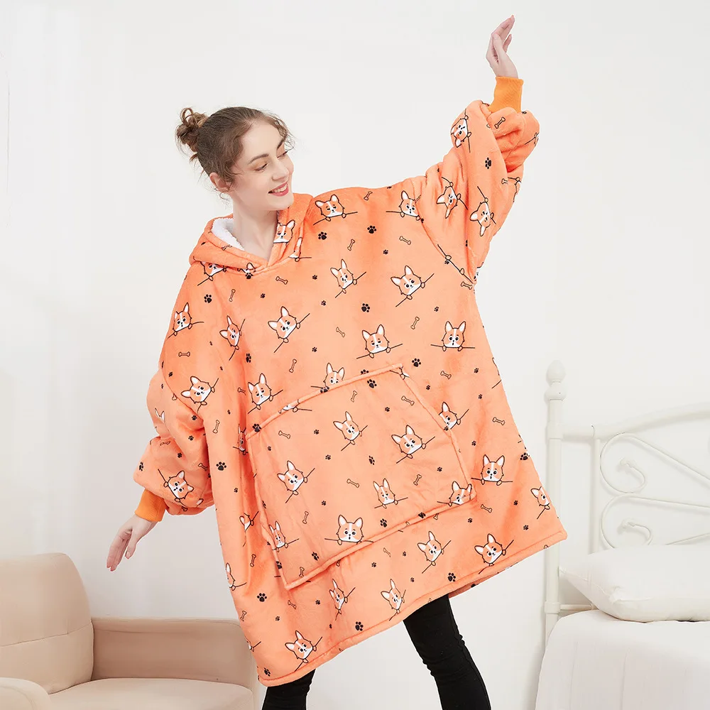 เสื้อฮู้ดผ้าห่มผู้หญิงแบบสองชั้นขนาดใหญ่พิเศษ ผ้าฟลีซหนานุ่ม แฟชั่นฤดูหนาว สวมใส่สบาย ทรงลำลอง ผลิตจากเส้นใยอะซิเตท 100%