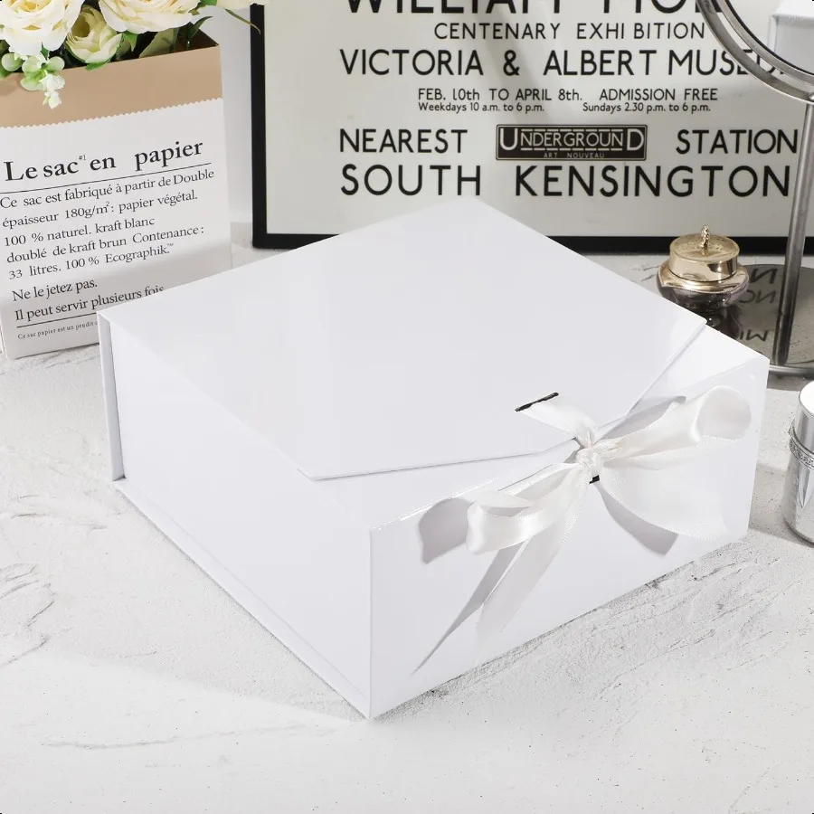 8Pack Gift Boxes9x9x4 Inch Magnetic Gift Boxes with Lids for Presents White with Ribbon Bridesmaid Proposal Box for Wedding Sto