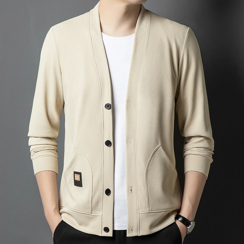 

2025 Men's Knitted Cardigan V-neck Spring Autumn Casual Fashion Loose Sweater for Outerwear Trend Thin Jacket