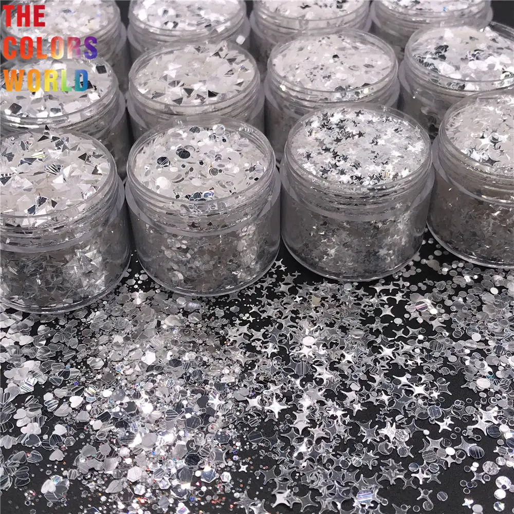 TCT-131 Shinning White With Silver Colors Glitter For Nails Art Decoration Body Art Nail Gel Polish Manual DIY Crafts Decoration